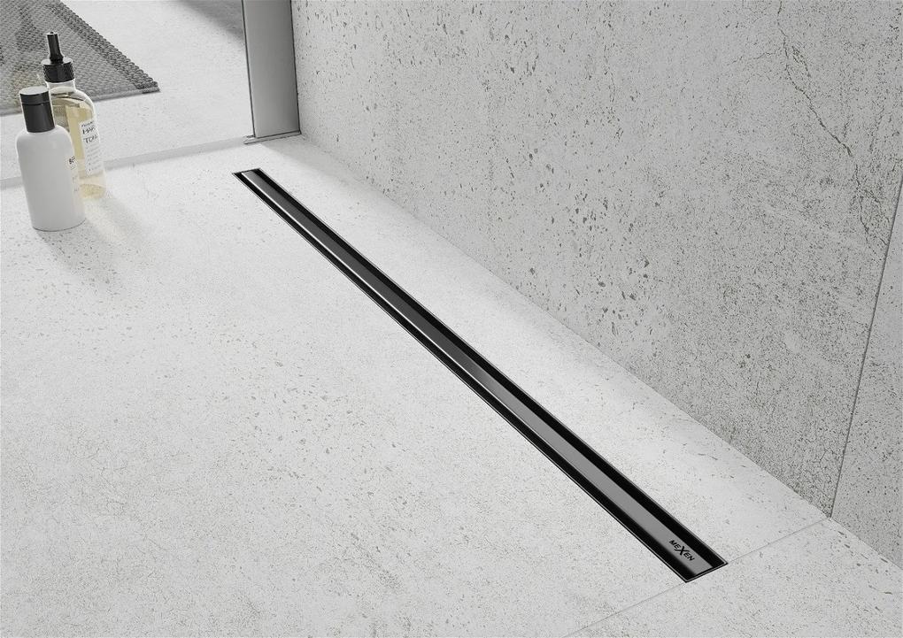 Mexen Flat nerezový sprchový žľab s rotačným 360° sifónom 70 cm, vzor SLIM, čierna, 1741070