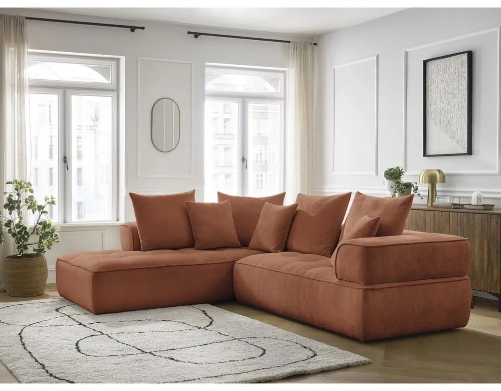 Terakotová ženilková rohová pohovka (ľavý roh/do L) Whesley – Bobochic Paris
