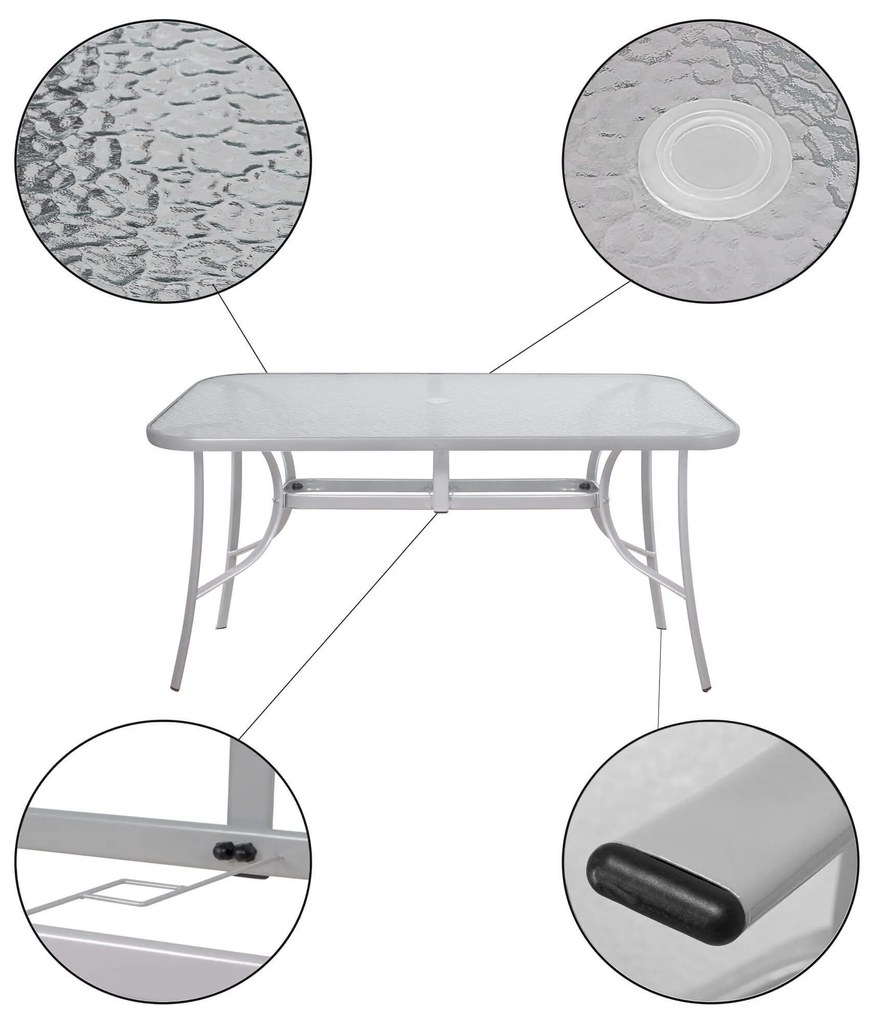 PreHouse Záhradný stôl 150cm: kov + sklo, šedý