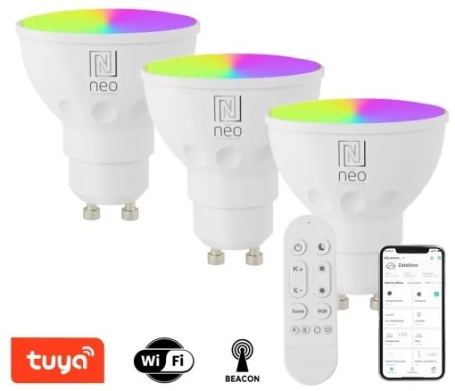 Immax NEO 07724CDO-SADA 3xLED RGB stmievateľná žiarovka GU10/4,8W/230V Wi-Fi Tuya+diaľkové ovládanie