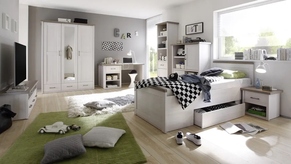 Nočný stolík Luca, dub/bielená pínia