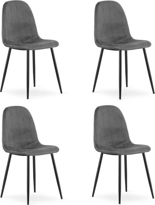 Set štyroch jedálenských stoličiek PADVA zamatové tmavosivé / čierne nohy (4 ks)