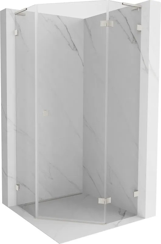Mexen Lunar, L päťuholníkový sprchový kút naklápací vpravo 80 x 80 cm, 8mm číre sklo, oceľový profil, 831L-080P-080L-97-00-P