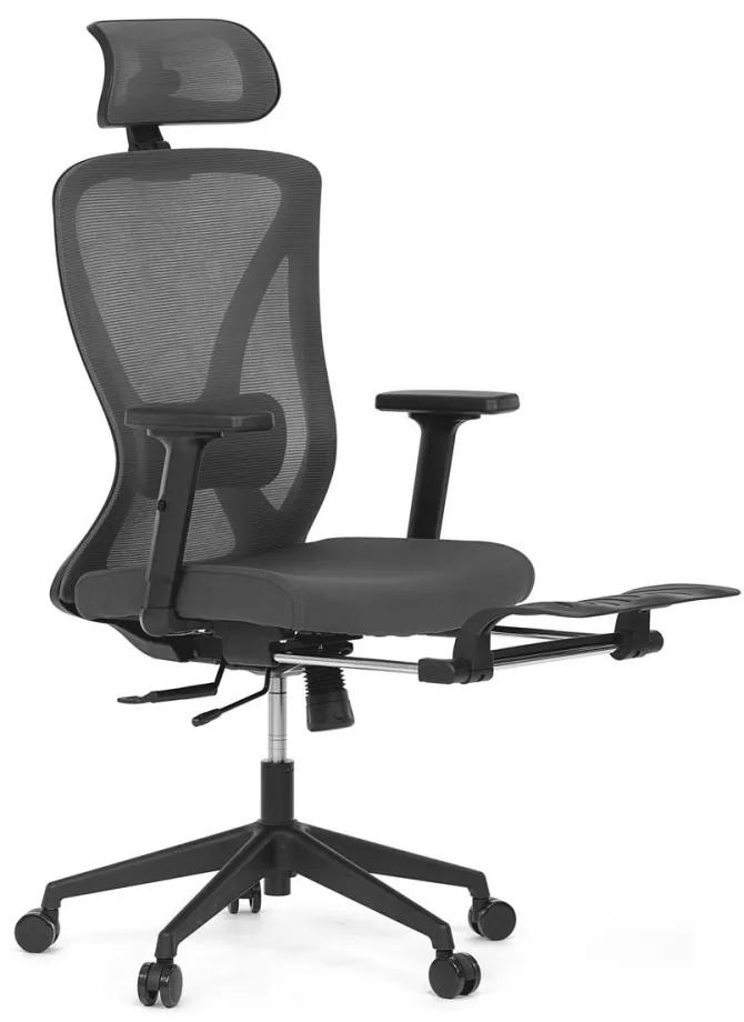 Kancelárska ergonomická stolička MAINE s opierkou na nohy — sieť, šedá