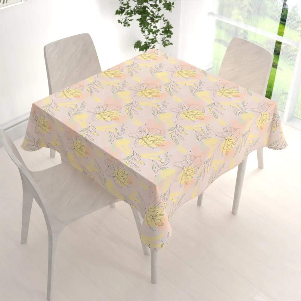 Biante Teflónový štvorcový obrus TF-069 Žlto-ružové kvety s lístkami 40x40 cm