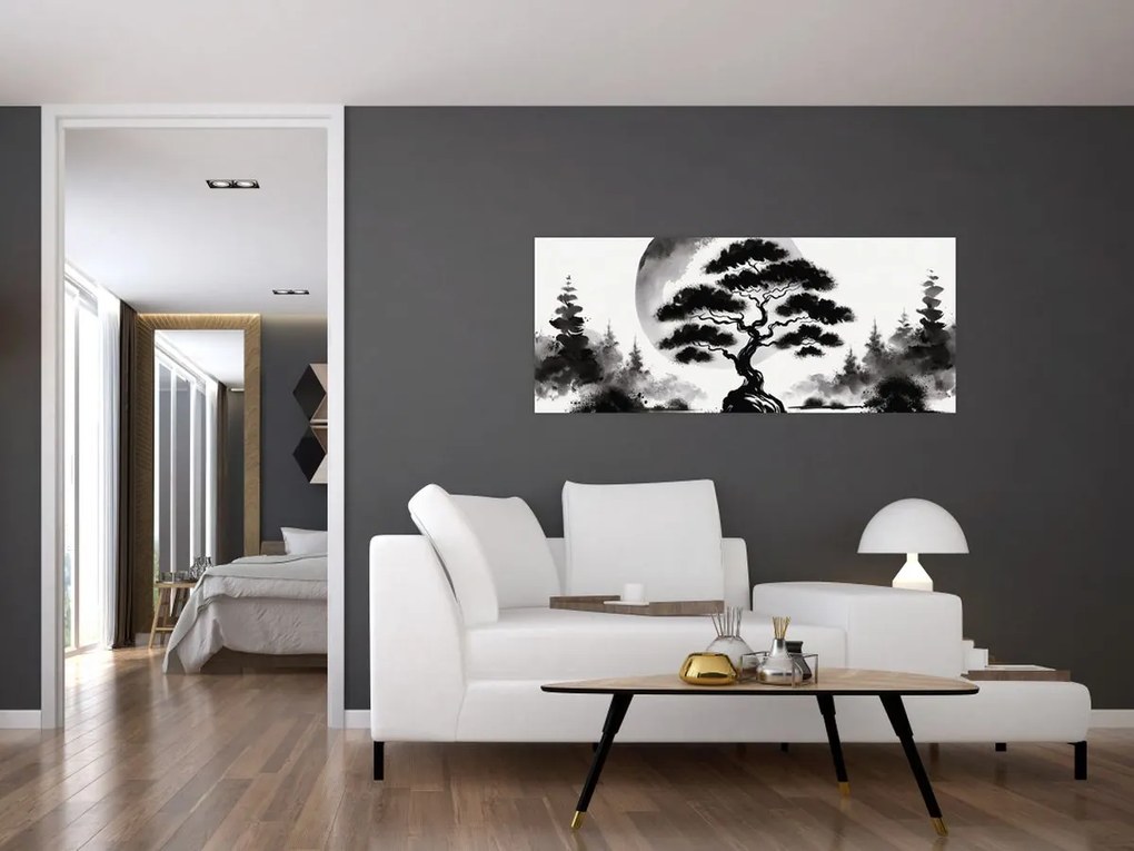 Obraz – Čiernobiela bonsai (120x50 cm)