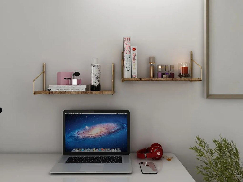 Nástenná polica Rafi smrekovec/zlatá