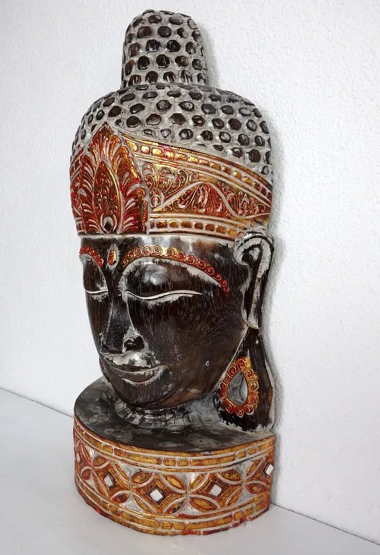 Soška Budha, hnedo - zlatá, drevo , 60 cm