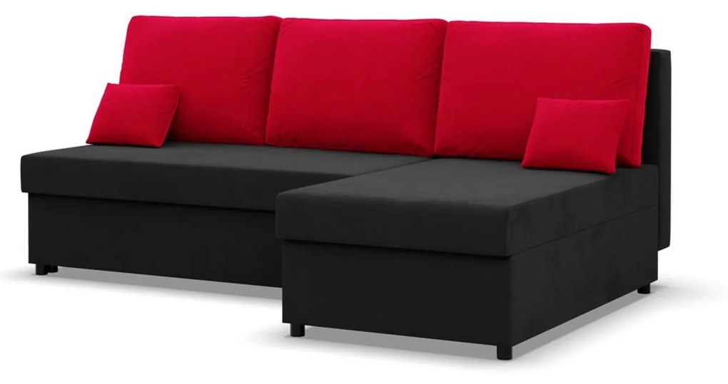 Rohová rozkladacia sedacia súprava DELI Čierna/červená