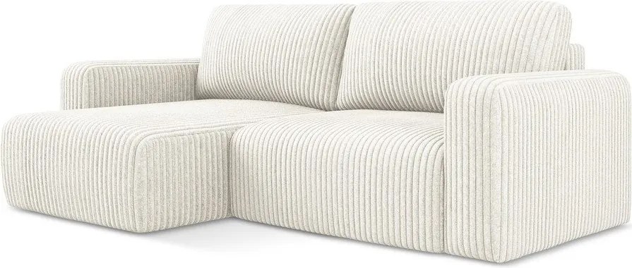 Krémovobiela menčestrová rozkladacia/s úložným priestorom rohová pohovka (ľavý roh/s leňoškou) Kona – Makamii