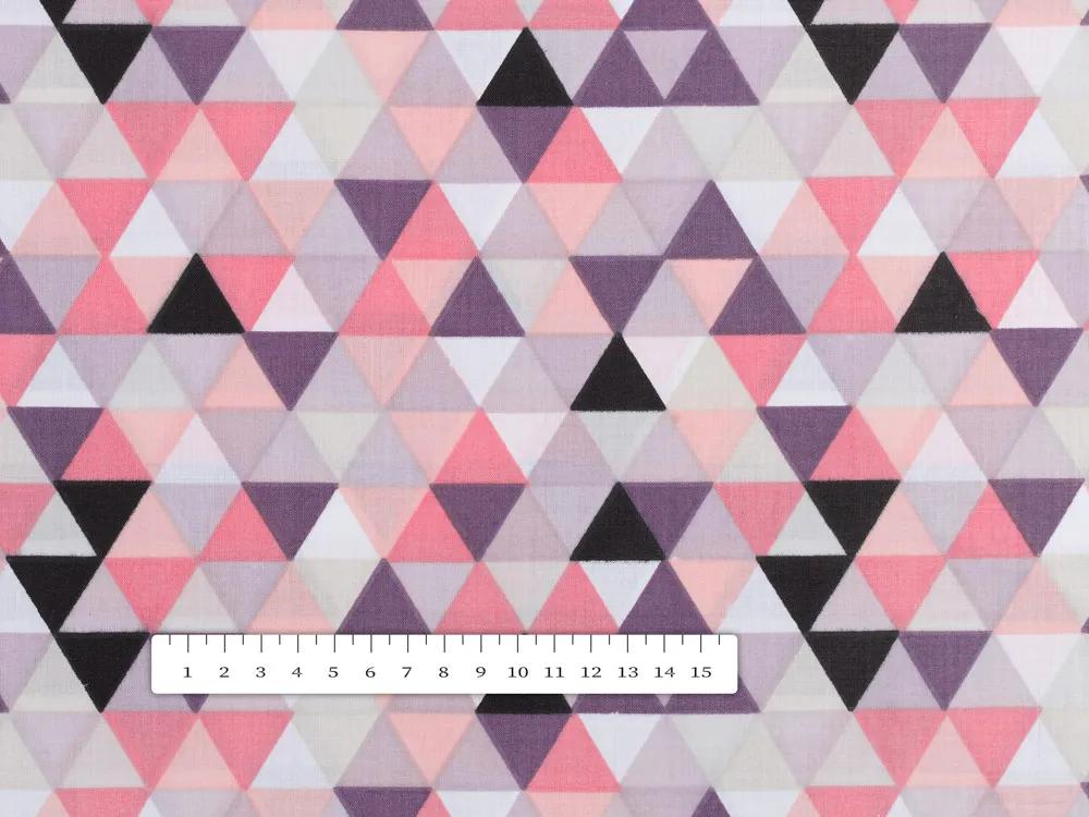 Biante Bavlnená obliečka na vankúš Sandra SA-330 Ružovo-fialovo-čierne trojuholníčky 50 x 50 cm