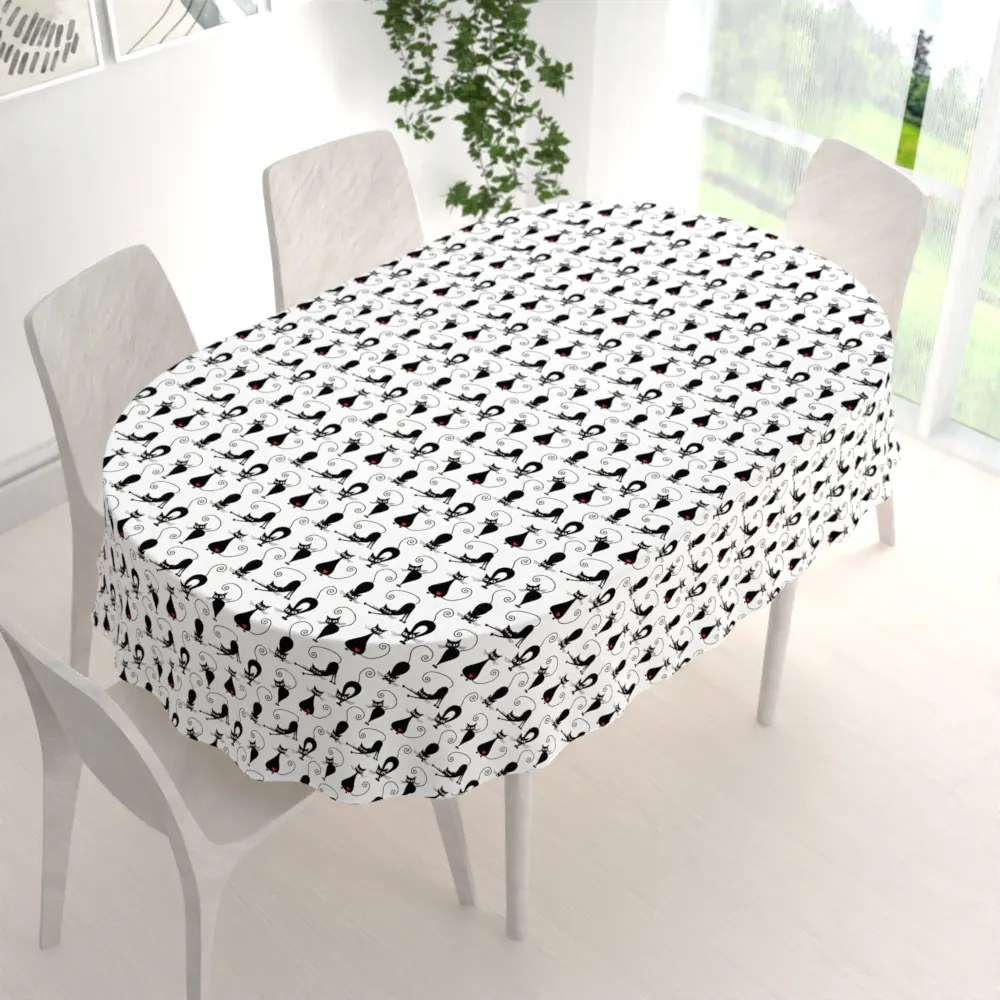 Biante Detský bavlnený oválny obrus Sandra SA-019 Čierne mačky 120x140 cm