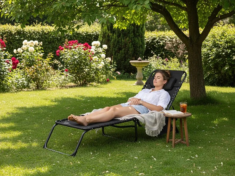 CH Skladacie záhradné lehátko Peny - čierna