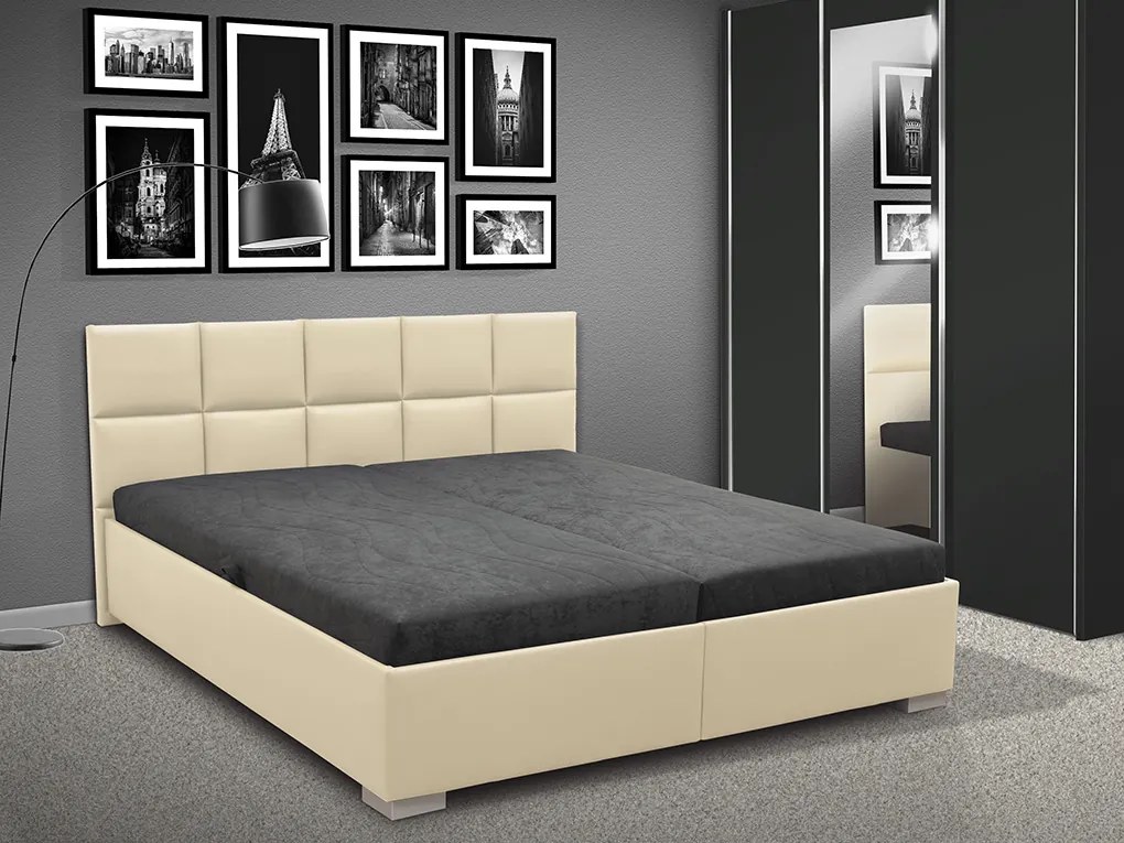 Čalúnená posteľ s úložným priestorom LUXOR 180 eko koža: šedá, peľasť / matrac: BOXSPRING