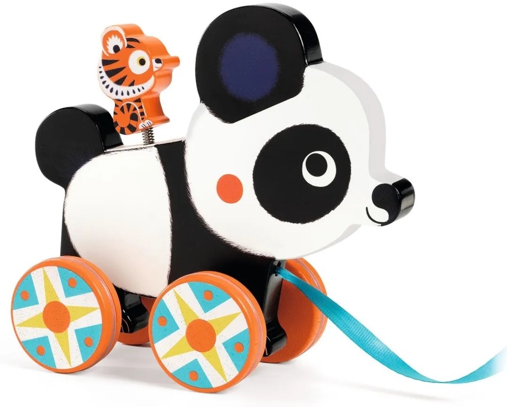 Ťahacia drevená hračka - panda s tigríkom