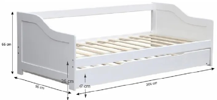 Biela detská posteľ s prístelkou INTRO 90 x 200 cm