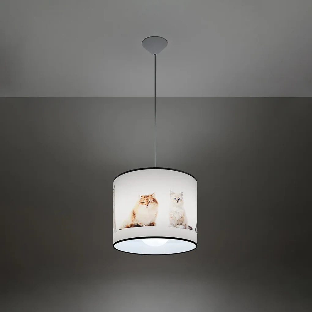 Detské závesné svietidlo Kitty, 1x plastové tienidlo so vzorom, (fi 30 cm)