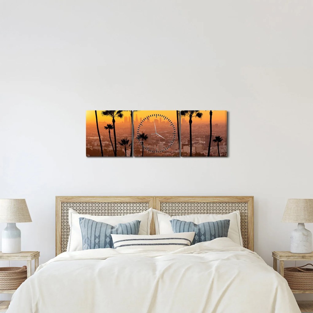 Obraz - Panorama Los Angeles (s hodinami) (90x30 cm)