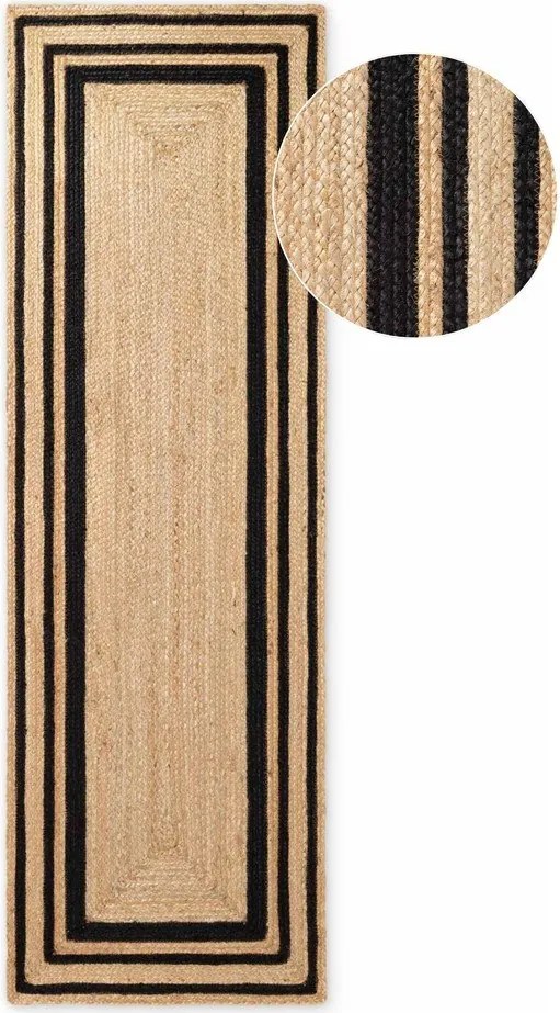 Čierny/v prírodnej farbe obojstranný/ručne tkaný jutový behúň 70x200 cm Jutta – Hanse Home
