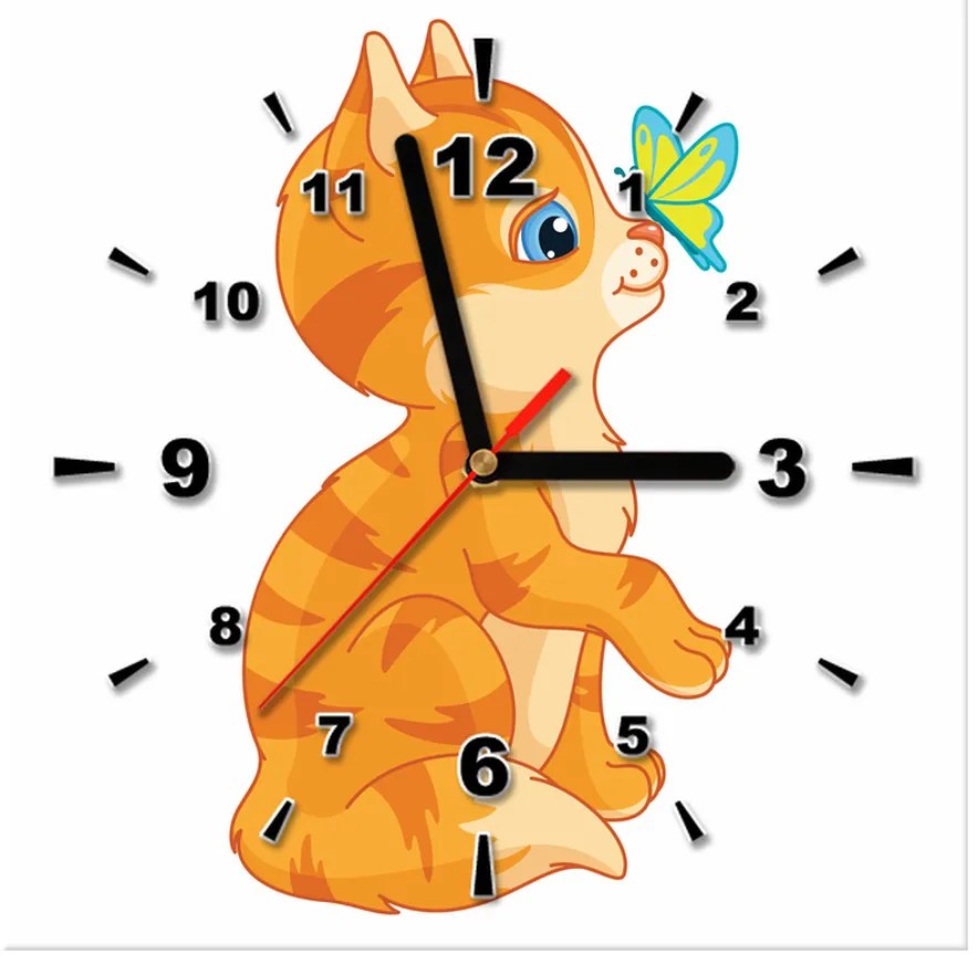 Gario Obraz s hodinami Oranžová mačička Rozmery: 30 x 30 cm