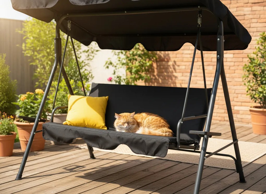 Garden Line ZÁHRADNÁ HOJDAČKA TYPU A 170 x 118 x 153 cm ČIERNA S ŽLTÝM SEDADLOM A DRŽIAKMI NA POHÁRE