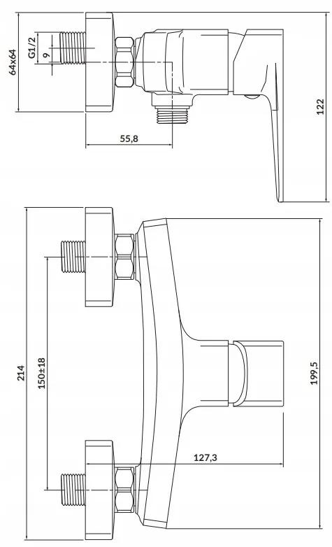 Cersanit Larga, nástenná sprchová batéria, chrómová, S951-383