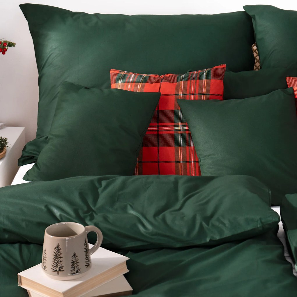 Goldea vianočné bavlnené posteľné obliečky - tmavo zelené 150 x 200 a 50 x 60 cm