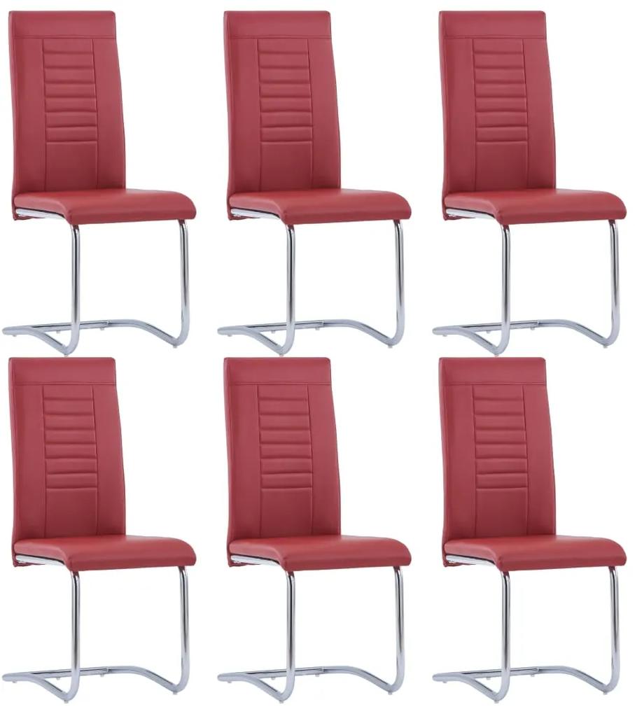 vidaXL Jedálenské stoličky, perová kostra 6 ks, červené, umelá koža