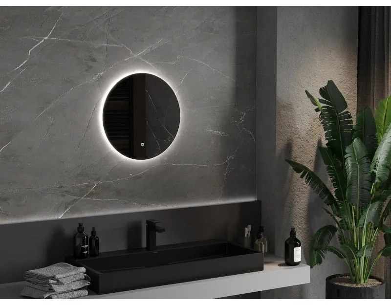 Mexen Erg, okrúhle LED podsvietené kúpeľňové zrkadlo 50 cm, 6000K, vykurovacia podložka proti zahmlievaniu, 9823-050-050-611-00