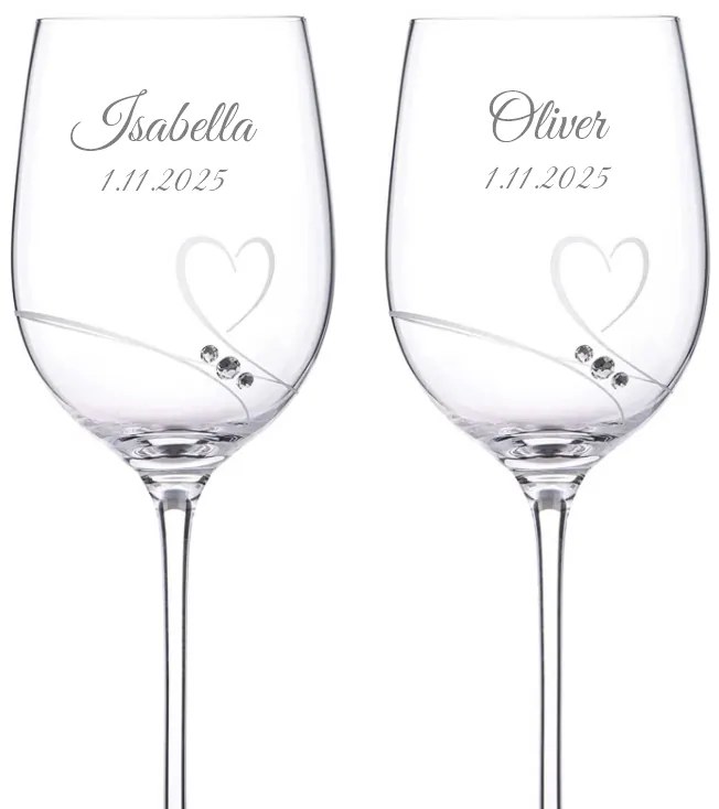 Dekorant Svadobné poháre na biele víno Romance simple s kamienkami Swarovski v prémiovom saténovom balení 330 ml 2KS