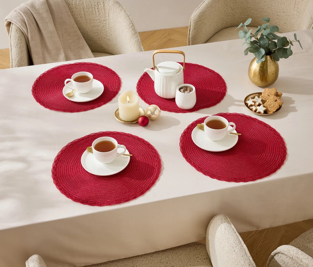 Okrúhle prestierania, 4 ks, červené