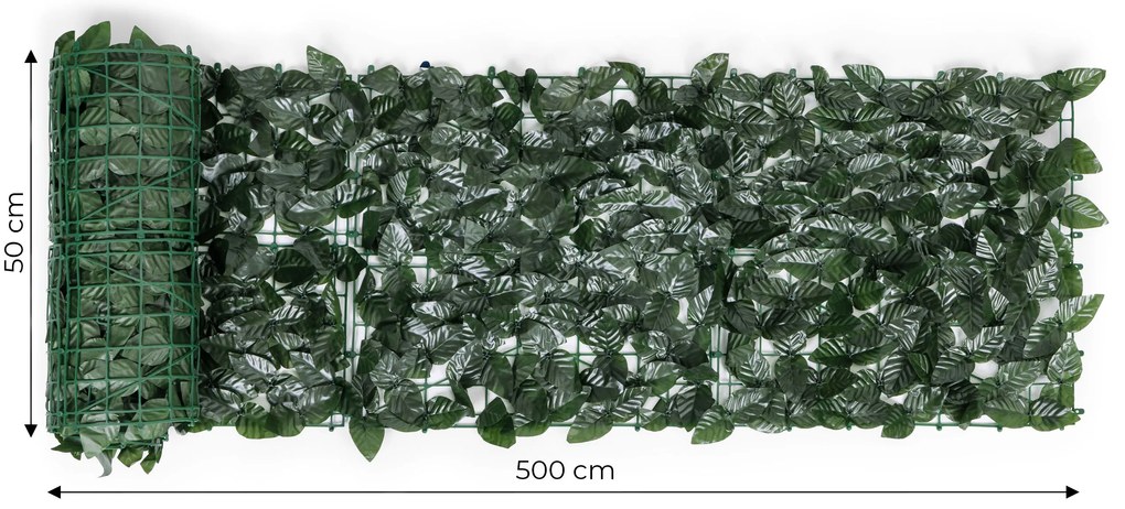 Umelý živý plot z brečtanu, 500x50 cm, zelený balkónový kryt, maskovanie
