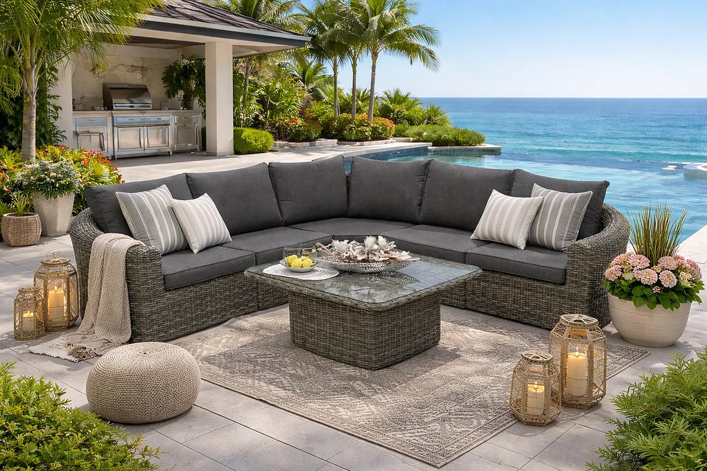 DEOKORK Ratanová modulová zostava BORNEO LUXURY pre 5 osôb (sivá)