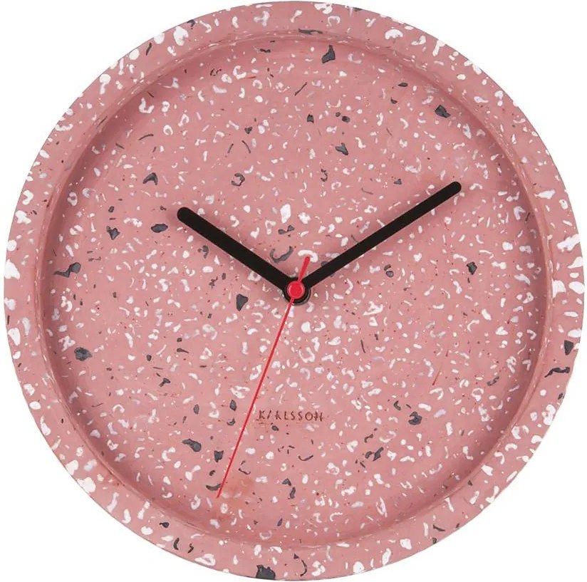 KARLSSON Nástenné ružové kameninové hodiny Tom Tarazzo