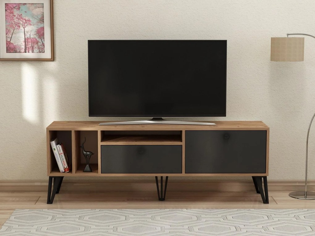 TV stolík/skrinka Dubeki 2 (borovica atlantická + čierna) . Akcia -18%. Vlastná spoľahlivá doprava až k Vám domov. 1095315