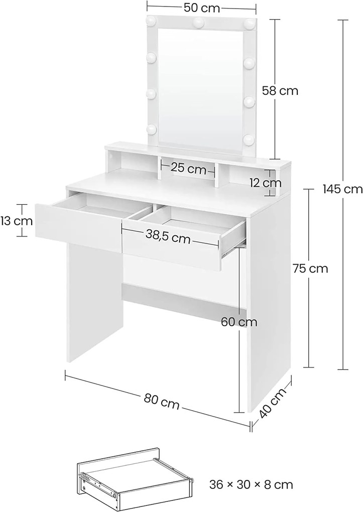 Toaletní stolek Velisa 145 cm bílý