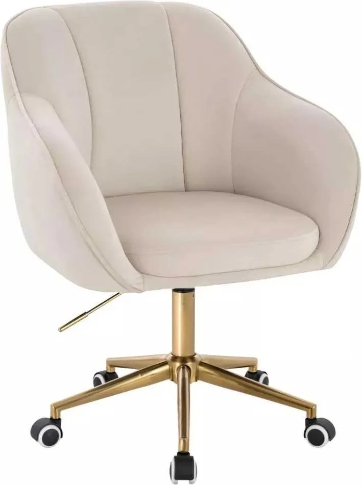 LuxuryForm DESIGN Stolička AVOLA VELUR na zlatej podstave s kolieskami - krémová