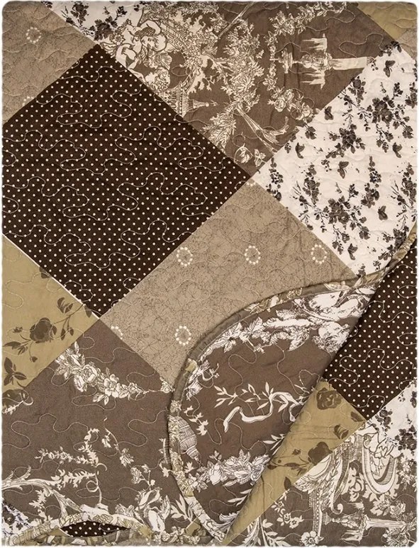 Hnedý prehoz na posteľ a 1x obliečka na vankúš Patchwork - 180*250 cm / 50*70 cm