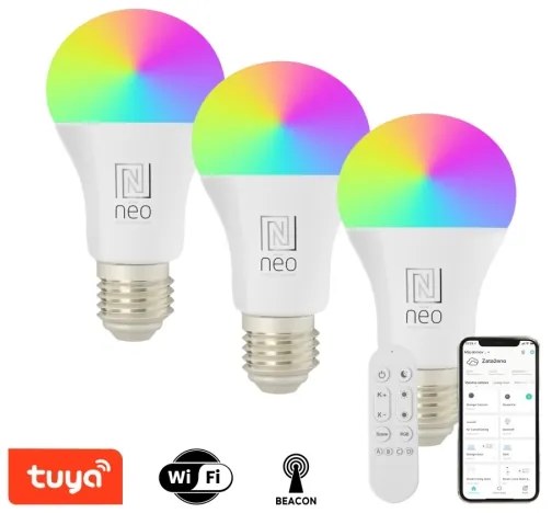 Immax NEO 07733CDO-SADA 3xLED RGB Stmievateľná žiarovka E27/11W/230V Wi-Fi Tuya+DO