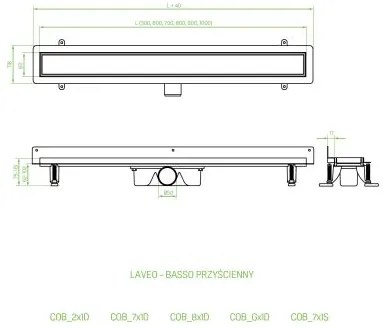 Laveo Basso, lineárny odtok s mriežkou 70 cm, čierna matná, LAV-COB_771D