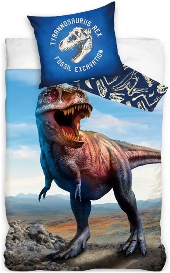 Bavlnené posteľné obliečky Tyranosaurus Rex - motív Fosil Excavation - 100% bavlna Renforcé - 70 x 90 cm + 140 x 200 cm