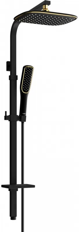 Mexen sprchový stĺp Q49 s hornou a ručnou sprchou hlavicou, čierny / zlatý - 798494995-75