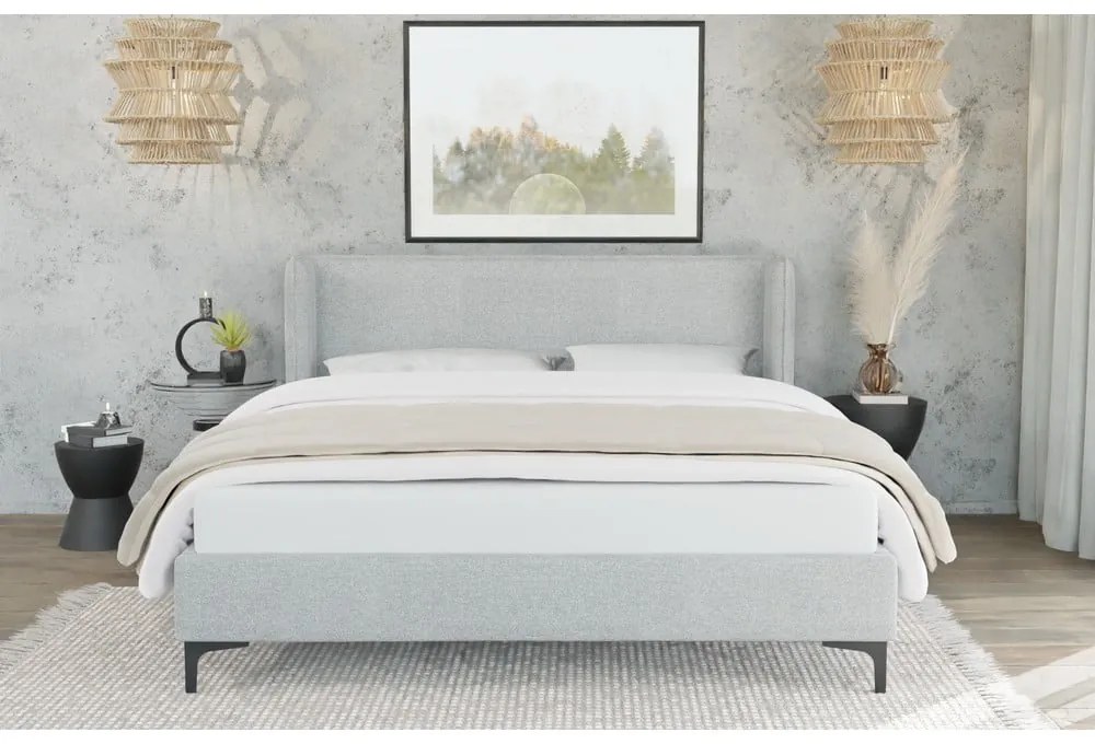 Sivá čalúnená dvojlôžková posteľ s roštom 180x200 cm Basti – Ropez