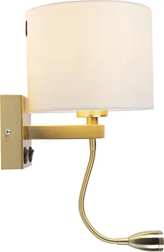 Zlatá nástenná lampa USB s bielym tienidlom - Brescia Combi