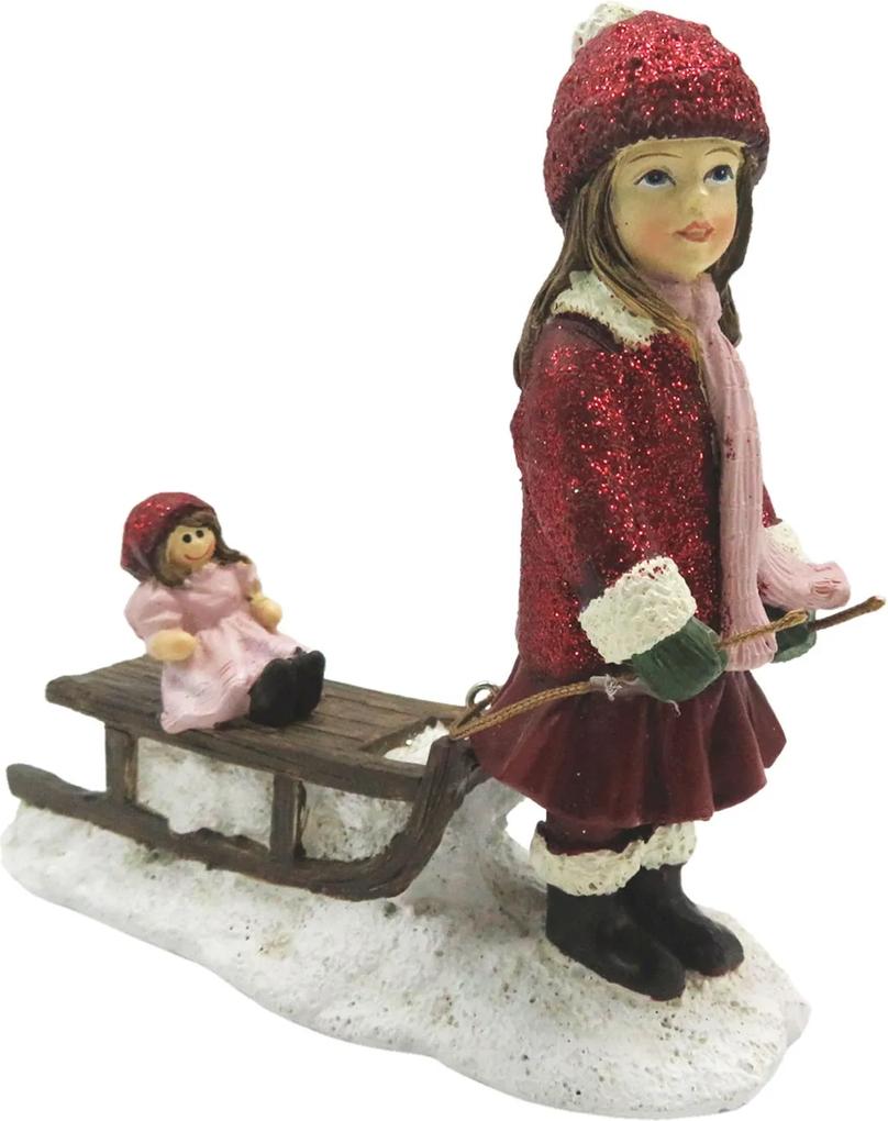 Zimné dekorácie dievča so sánkami - 11 * 4 * 11 cm