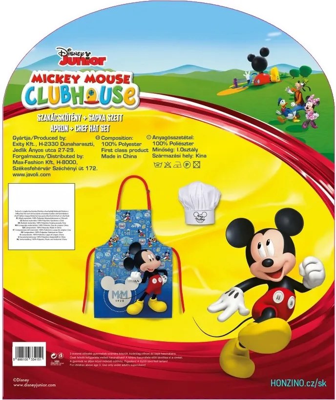 Detská / chlapčenská zástera s kuchárskou čiapkou Mickey Mouse - Disney Junior - Clubhouse - pre deti 3 - 8 rokov