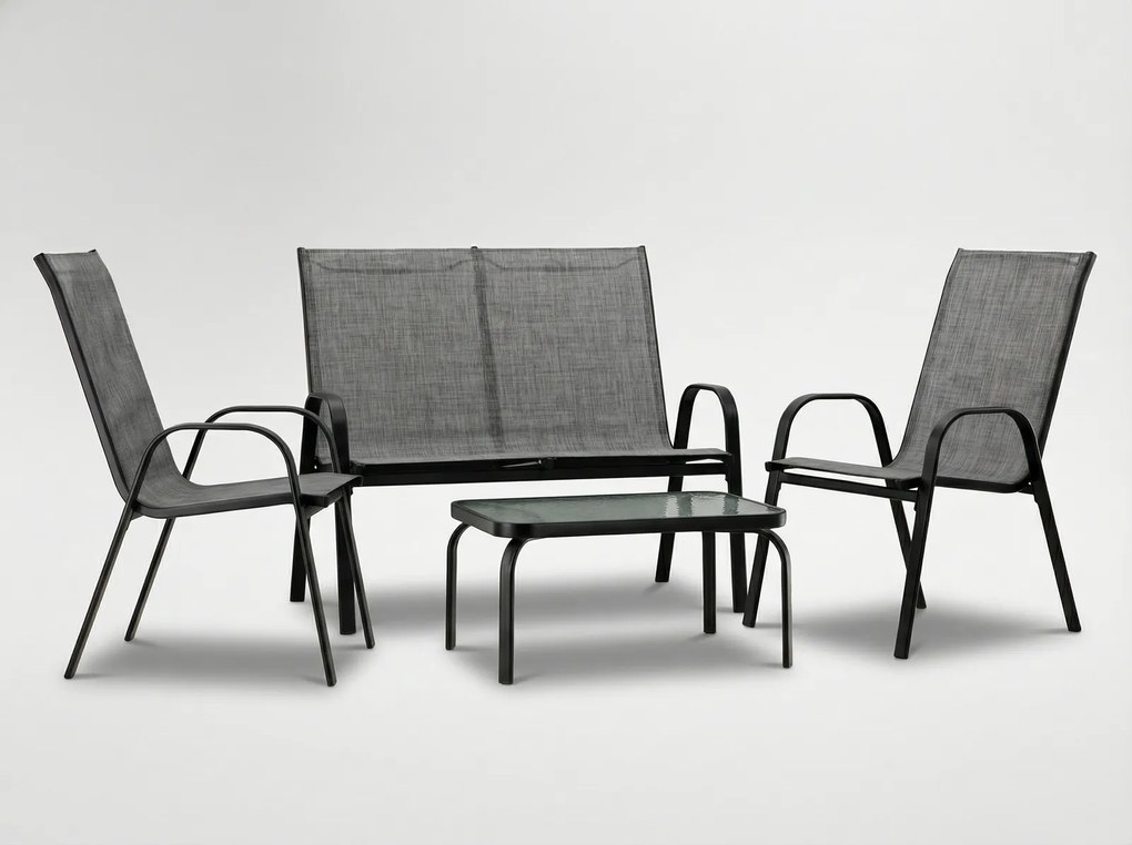 CH Záhradný oceľový nábytok so stolom - sivá