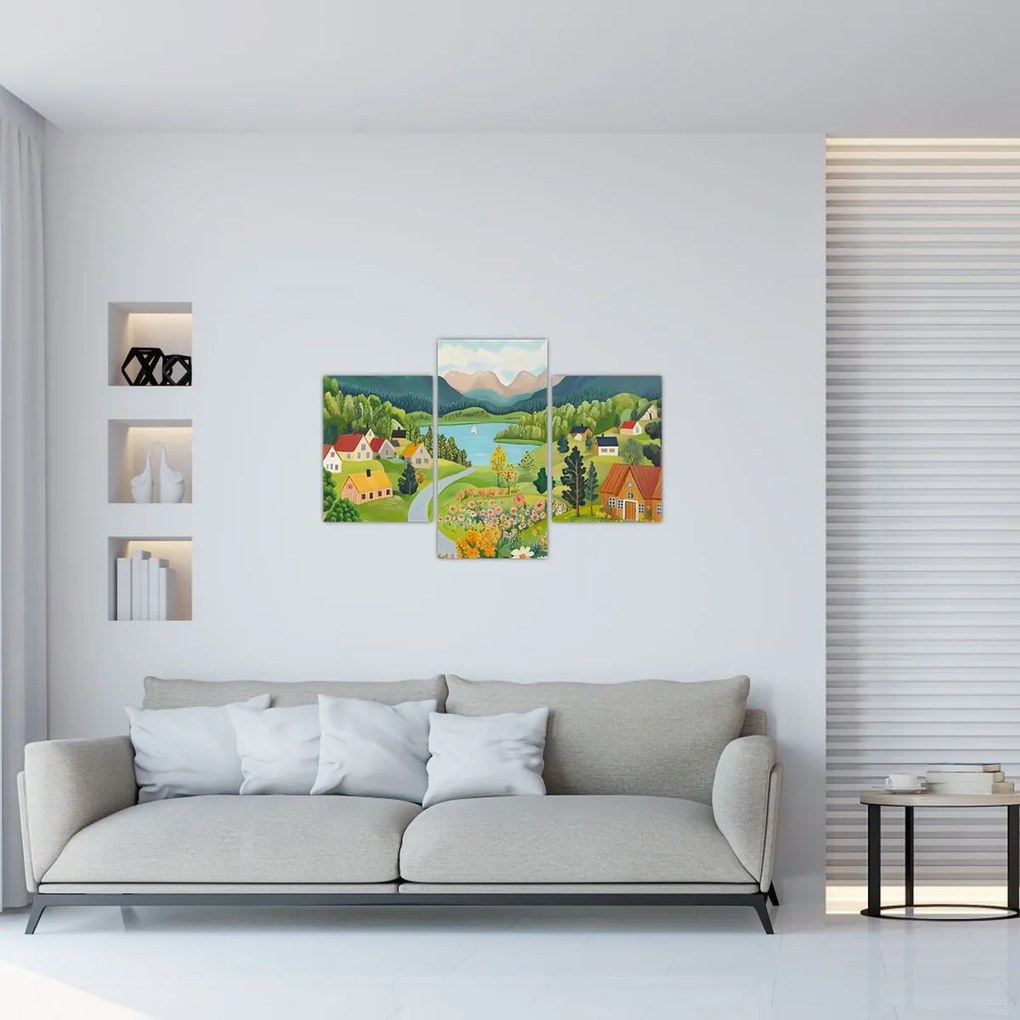 Obraz - Dedina v horách (90x60 cm)