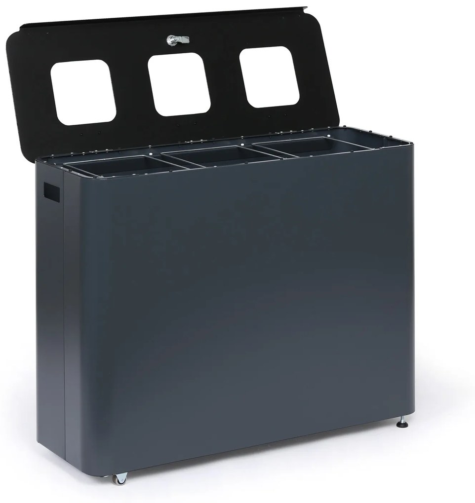 Odpadkový kôš na triedený odpad, 3 x 60 l, lakovaný sivý