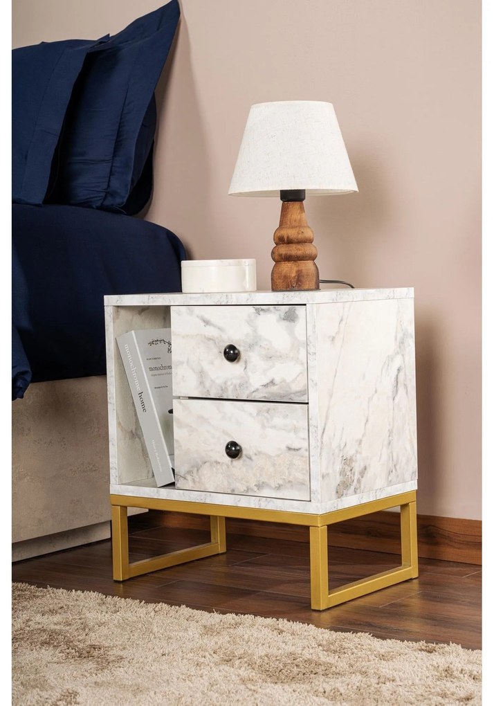 Nočný stôl Glimmer - Fressia Marble, Gold